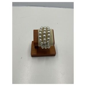 Vintage 3-Row Faux Pearl Wrap Bracelet White Multi Strand